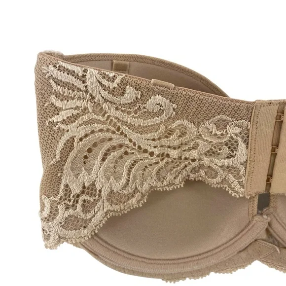 NATORI TAN FEATHERS PLUNGE STRAPLESS BRA SIZE 32D - Picture 6 of 12